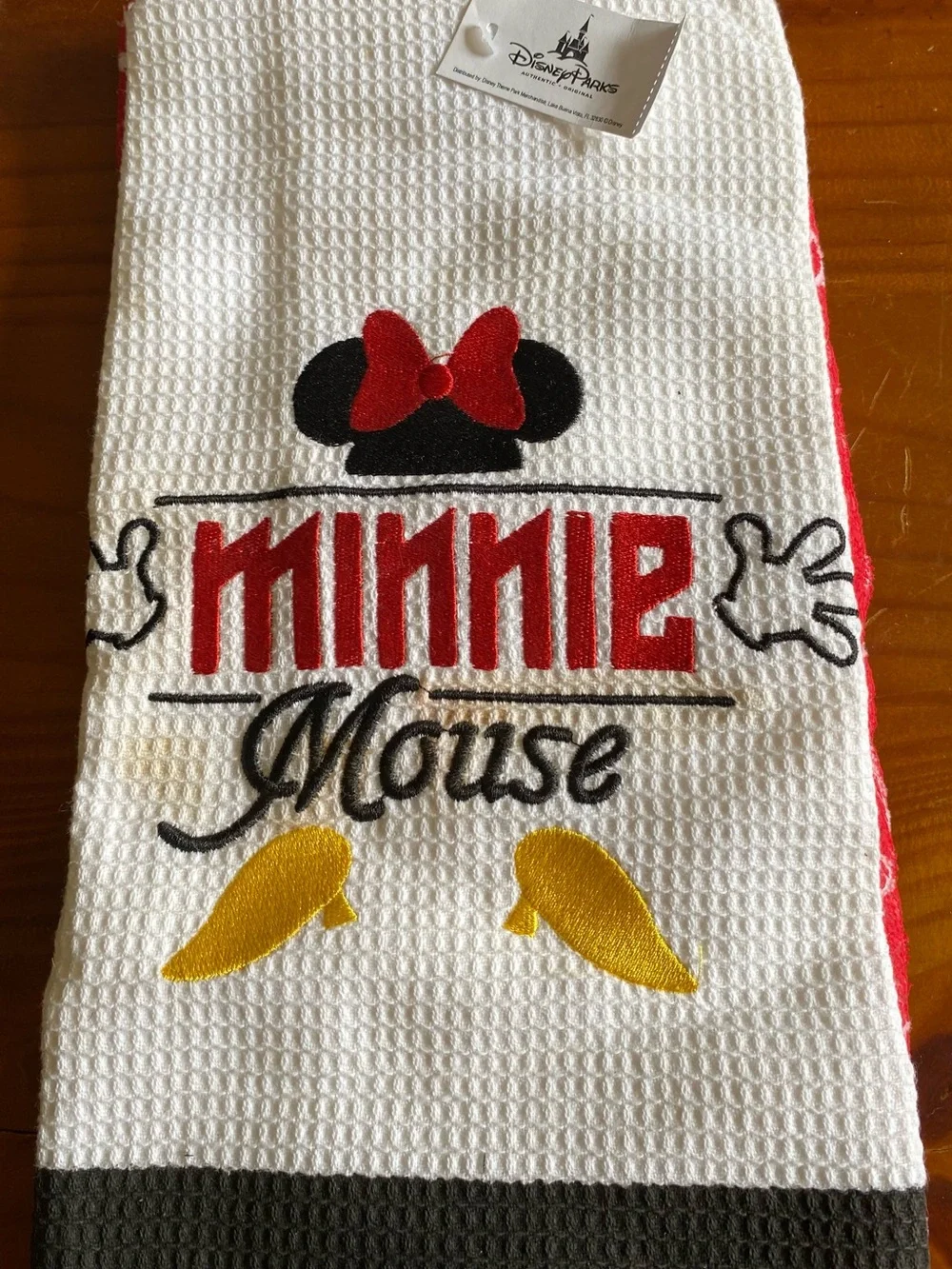 *NWT* Disney White Waffle Kitchen Towel with Red, Black & Yellow Accents